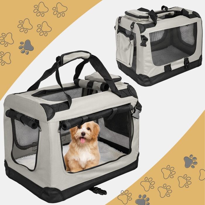 Складана переносна сумка-переноска для собак та котів Petigi (кремовий, S, 50x35x36 см)