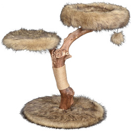 Котячий будиночок Dobar Jimmy з натурального дерева - когтеточка з джуту, іграшковий м'ячик, Ø 50 x 72-82 см, коричневий