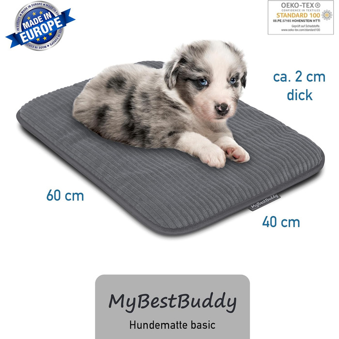 Килимок для собак MyBestBuddy Basic сірий XL з м'якої тканини, 120 x 70 см - для великих собак, 40°C, для алергіків