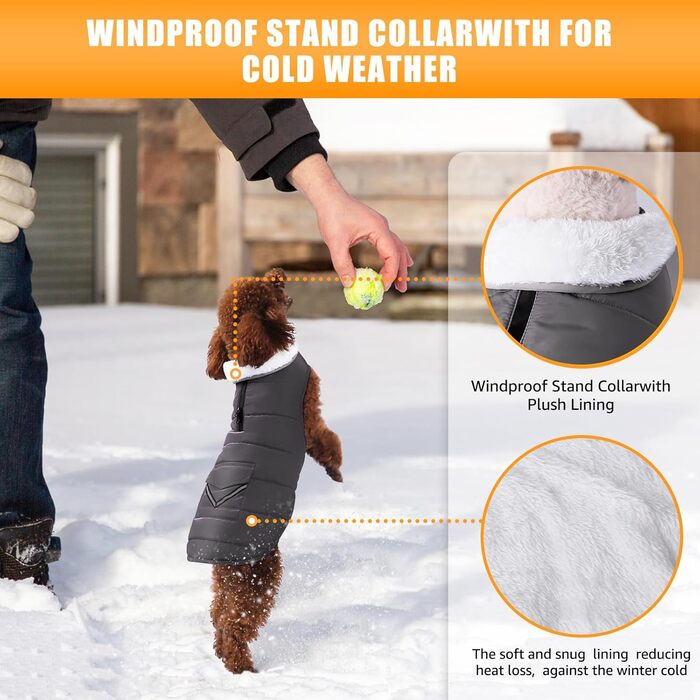 iBuddy Зимовий теплий водонепроникний жилет для собак, для великих собак, дівчаток та хлопчиків (Сірий, Medium)