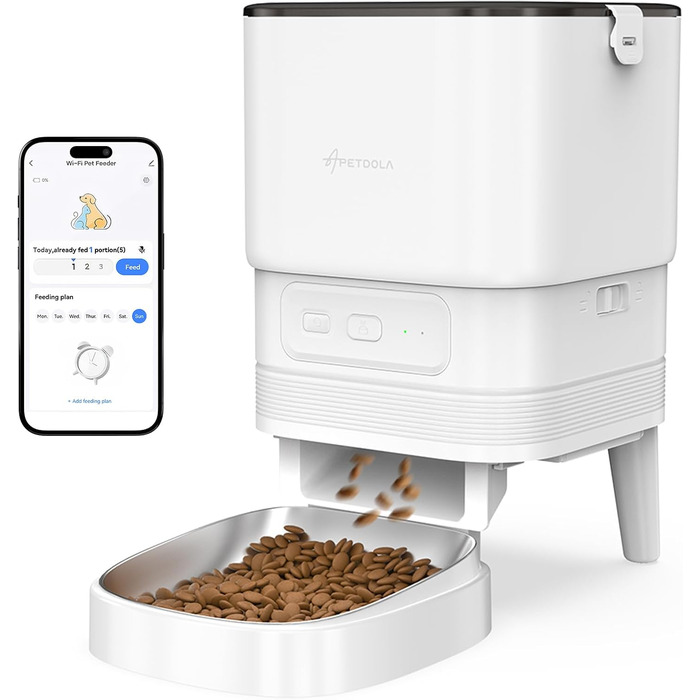 Автоматичний годівник для котів з Wi-Fi, 4L, керування через додаток, 10s запис голосу, для котів та собак (білий)