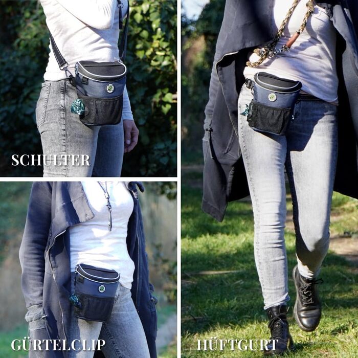 Сумка для ласощів для собак GIZZY® Original з капюшоном від дощу | Сумка для ласощів на одні руки | Ідеальна для дресирування та виховання цуценят | Сумка для прогулянок з собакою [Блакитна] Блакитно-L (з капюшоном)