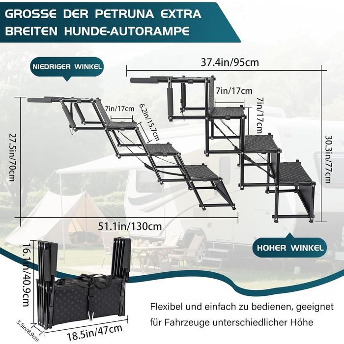 Східці для собак OUUTMEE: 4 сходинки, складані, з антиковзким покриттям, для маленьких та великих собак до 80 кг, для авто та SUV