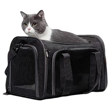 Складана переноска для собак та котів - чорна, для подорожей та кемпінгу