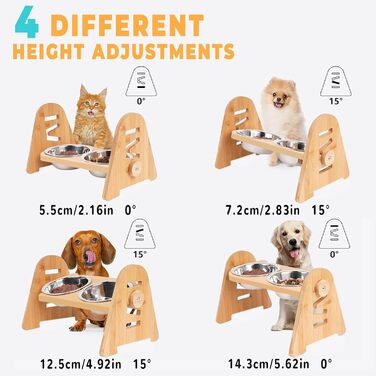Набір мисок для собак та котів SilverChry: підняті миски з нержавіючої сталі, регульована висота, бамбукова годівниця, 2 шт.