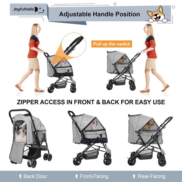 Складана візок для собак та котів до 20 кг, сірий. Візок-трансформер для домашніх тварин