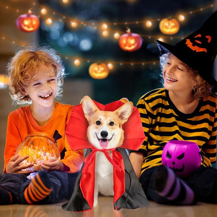 Костюм на Хелловін для дорослих: милий собака, костюми на Хелловін, накидка вампіра, регульований костюм для домашніх тварин з нагрудником, довжина спини 40 см, накидка вампіра-чаклуна, костюми для котів