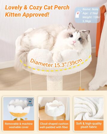 Великий котячий дерево Happi N Pets «Хмара» з лежаком, натуральний сизалевий когтеточка для домашніх котів, з м'якою полицею та іграшками, для кошенят і дорослих