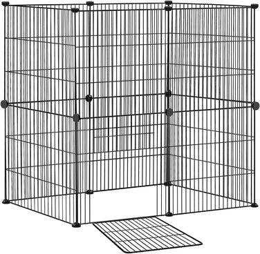 Клітка-вольєр для дрібних тварин FIVMEN 145x75x48 см, 12 панелей з дверцятами, білий/чорний