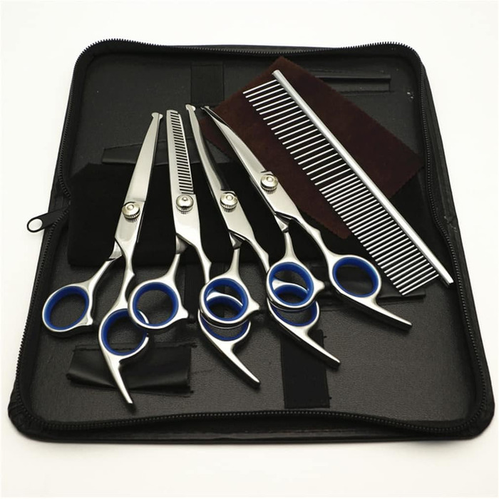 Набір ножиць для грумінгу собак 6 дюймів з безпечними закругленими кінцями, для вирівнювання та стрижки шерсті собак та котів, (5 шт.) з шкіряним чохлом