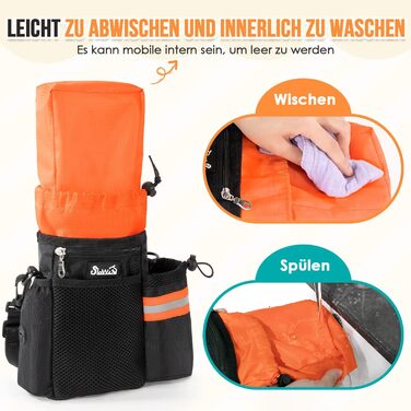 Сумка для ласощів для собак з диспенсером для пакетів та тримачем для пляшки, 3 способи носіння, регульований ремінь/ремень/кліпса, зелено-помаранчевий