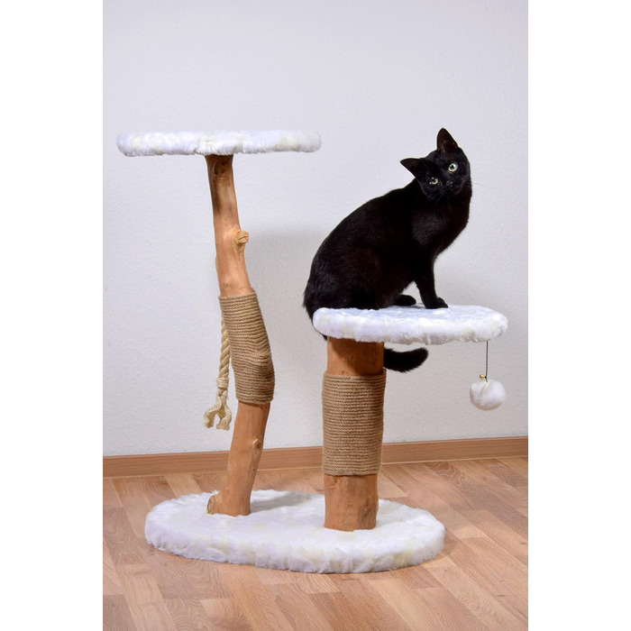 Дерев'яна кігтеточка для котів Dobar® 35290FSCe Design - з джутовою обробкою та іграшкою, Ø 50 x 72-82 см, Колір: Браун (Holly)