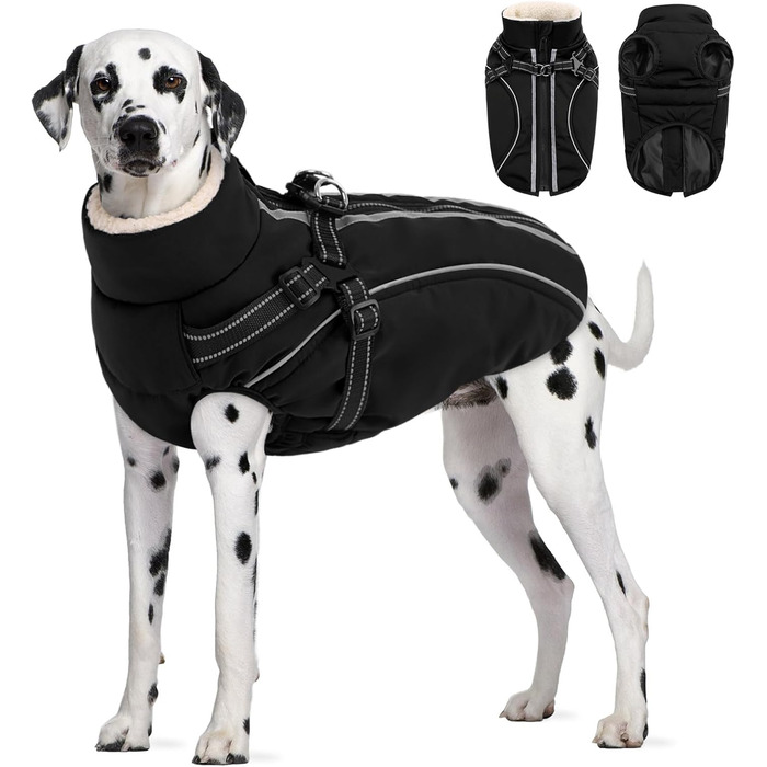 Теплий зимовий одяг для собак з блискавкою, вітронепроникний, з відбиваючими смугами та нагрудником (XL, Чорний)