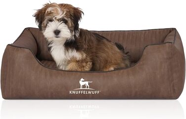 Ортопедичне ліжко для собак Knuffelwuff Tampa з лазерного тиснення з штучної шкіри, коричневе, M-L, 85 x 63 x 23 см