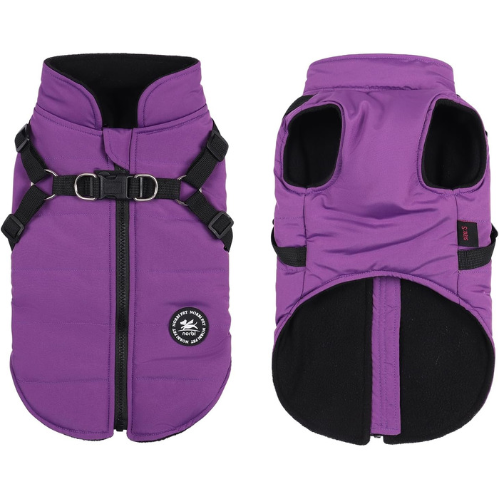 Зимовий теплий одяг для собак Norbi з інтегрованим нашийником, регульований, для маленьких та великих собак, фіолетовий (Small)