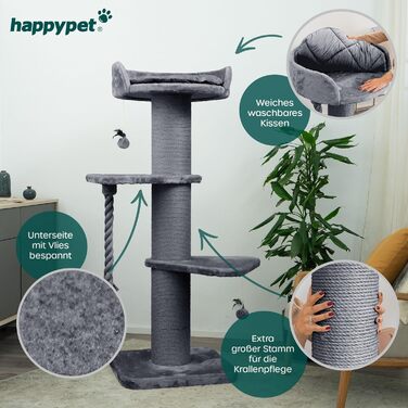 Котячий комплекс HAPPYPET Freddy 150 см для великих котів, міцний когтеточка для мейн-кунів, натуральний сизаль, стовпи 20 см, сірий, преміум-якість
