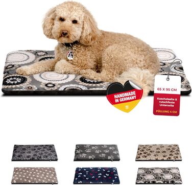 Підстилка для собак HS-Hundebett® XS (45x65 см) – антиковзаюча та зручна, з наповнювачем 3 см – для дивану, авто та переноски – Made in Germany (65 x 95 см, Мандала Антрацит)