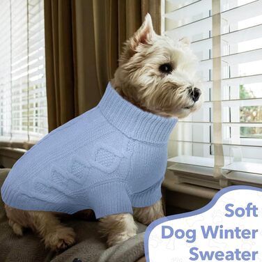 Теплий зимовий светр для собак Lelepet з коміром-горловиною, блакитний, розмір M