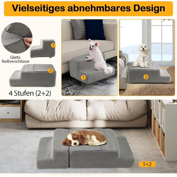 Сходинки для собак Costway - 4 сходинки, з антиковзким покриттям, для собак та котів, сірі