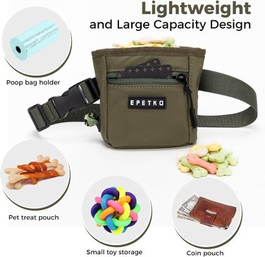 Сумка для ласощів для собак з магнітним закриттям, для дресирування, з відсіком для кульок для прибирання (зелена)