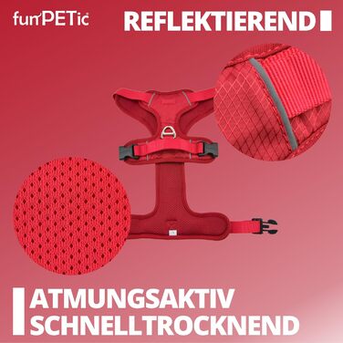 Шлея для собак funPETic Essential XL, анти-навантаження, відбиваюча, м'яка, дихаюча, для великих собак, червона