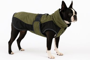 Зимовий теплий накид для собак Flamingo – Eisberg, какі та темно-синій, 40 см, поліестер, дихаючий, водостійкий, з PU-покриттям, з ремінцем на животі, з отвором для шлейки, світловідбиваючий