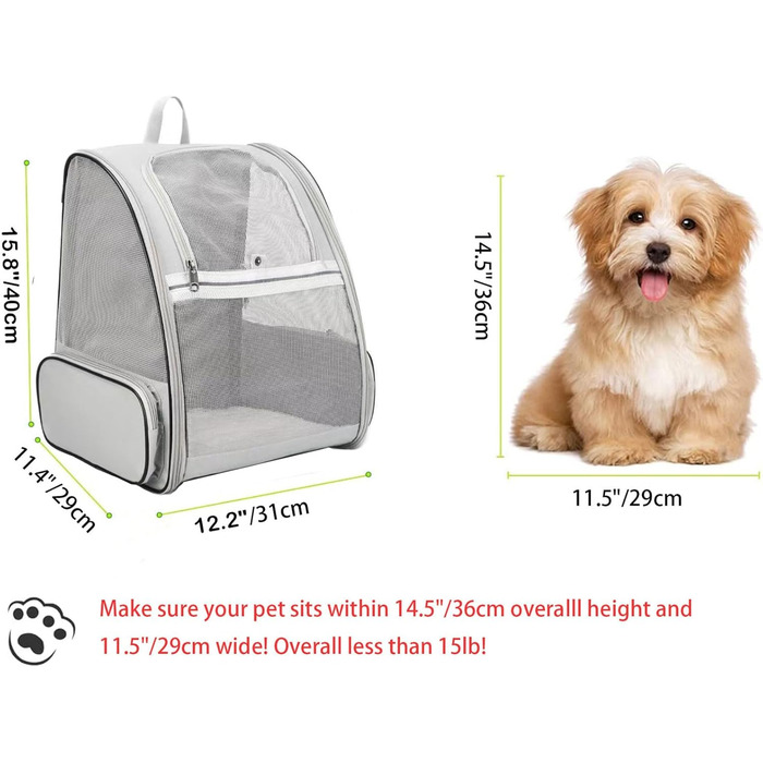Рюкзак для кота/собаки Hykiee, переноска для тварин до 8 кг, дихаючий, з вікном та строєм, сірий