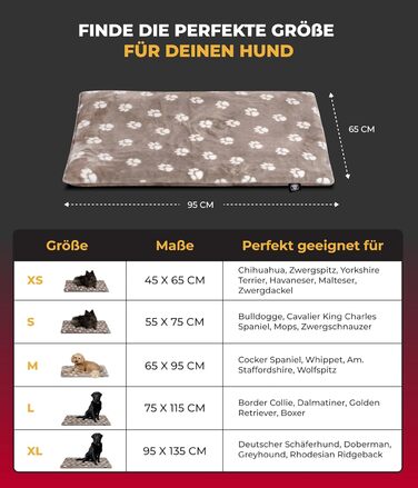 Лежак для собак HS-Hundebett® M 65x95 см, двосторонній, м'який, 3 см наповнювач, для дивану, авто та клітки, лапка, бежевий, вироблено в Німеччині