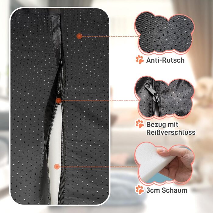 Ліжко для собак середніх та великих порід з високими бортиками, знімний та пральний чохол, кошик для собак, зручна подушка з роликом для шиї, неслизьке дно