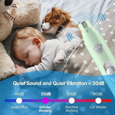 Безшумний шліфувальник для собак 2024, акумуляторний, 2 швидкості, 3 насадки, USB-зарядка, догляд за шерстю, зелений