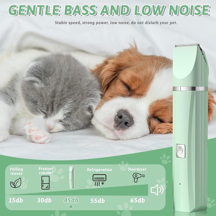 Машина для стрижки собак та котів 4-в-1, з 4 насадками, триммер для лап, точилка для кігтів, вологостійка, для тіла, обличчя, зеленого кольору
