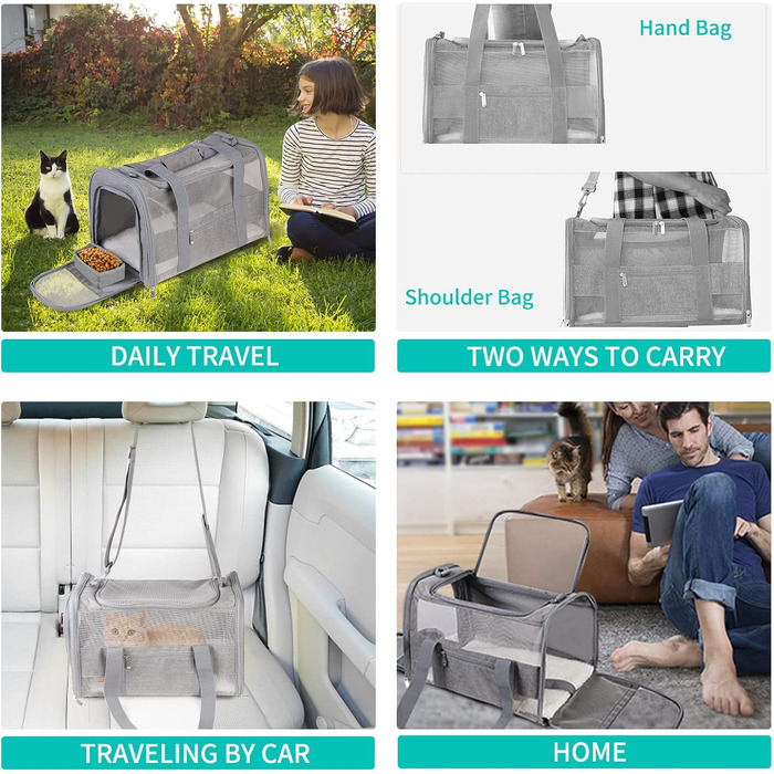Транспортна переноска для котів та собак велика, сіра, складна, з м'якими боковинами