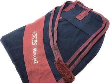 Літня повітропроникна попона для коней з бавовни Maddy 2 з ременями та захистом хвоста, 128 см (Синій/Бордовий)