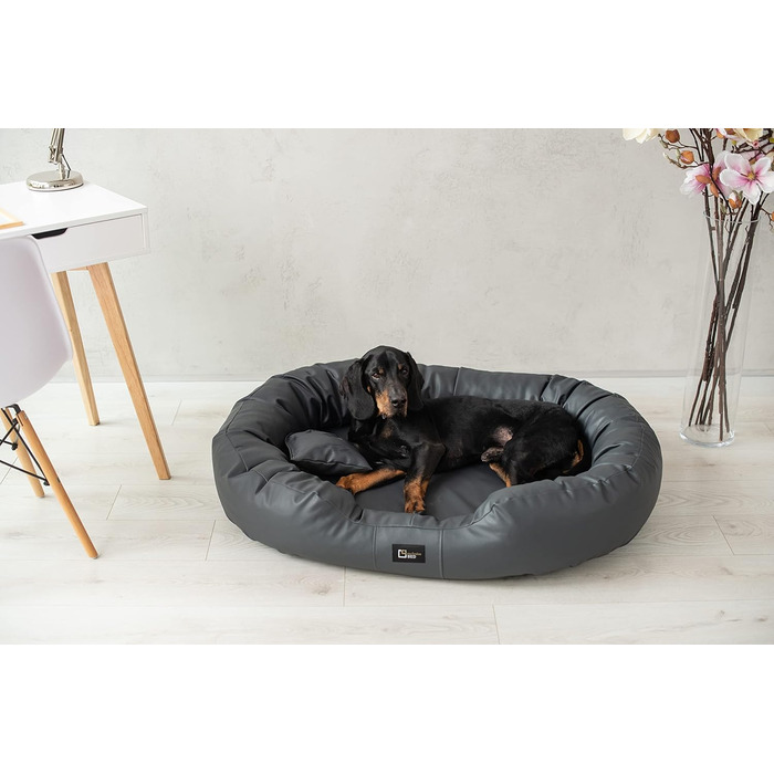 Ортопедичне ліжко для собак Ненсі Преміум, велике, середнє, маленьке - подушка для собак, килимок для собак з еко-шкіри, неслизьке, довговічне, зносостійке, міцне (XXL, Антрацит)