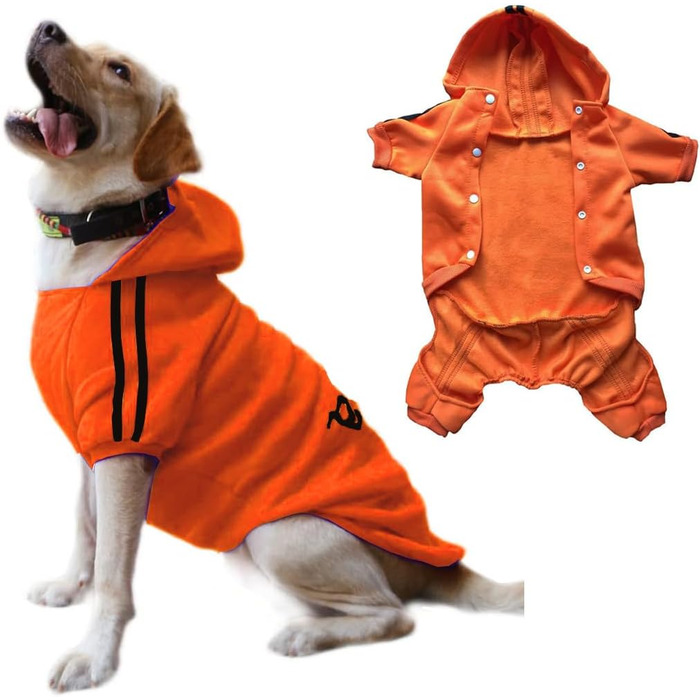 Теплий худі для собак на 4 лапи: бавовняна куртка-комбінезон для маленьких, середніх та великих собак та котів (S, помаранчевий)