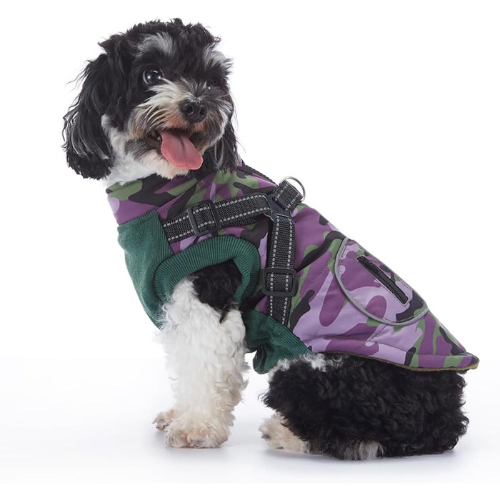 Водонепроникна куртка для собак з шлейкою, тепла жилетка, вітрозахисна куртка, відображаючий сніговий костюм для цуценят, дрібних та середніх собак (Purple,M)