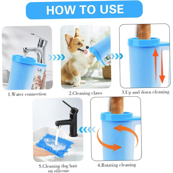 Очисник лап для собак DAGLLGEW: м'яка силіконова щітка, 360° очищення, портативний набір для дому та прогулянок