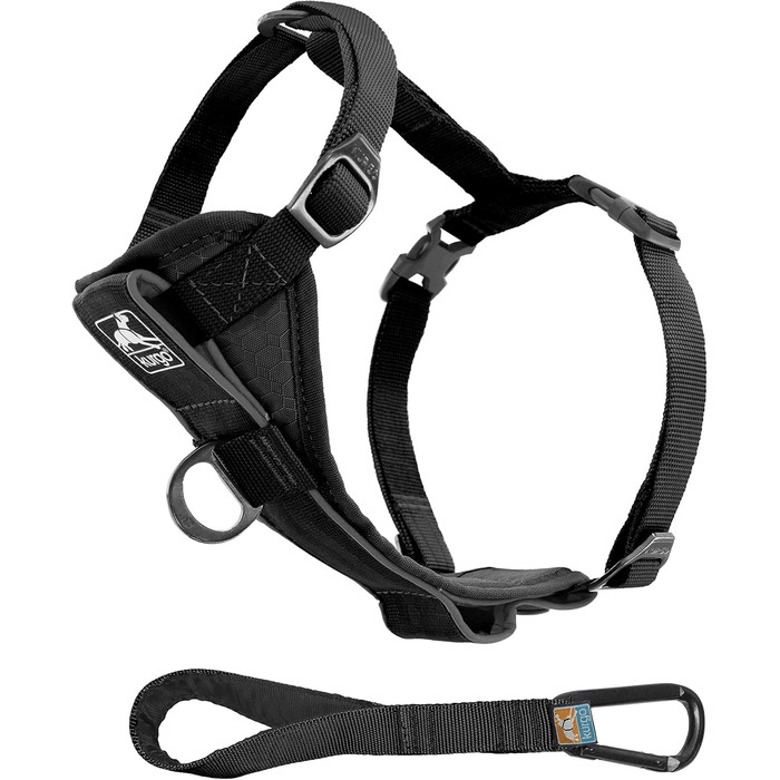 Шлейка для собак Kurgo Tru-Fit Smart XL, чорна, з м'якою нагрудною частиною та D-кільцем, з автомобільним ременем безпеки