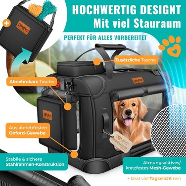 Транспортна переноска для собак та котів XL 82x58x58 см | Складана переноска для тварин з мискою та плечовим ременем | Чорний колір