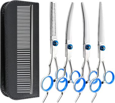 Набір професійних ножиць для собак 5 в 1, ножиці для грумінгу, з металевим гребінцем та шкіряним чохлом