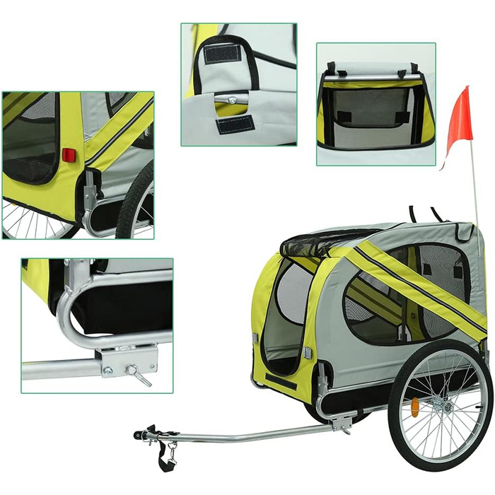 Фahrрадна причеп для собак, складний, Oxford Tuch, з відбивачами, 73x137x90 см, до 40 кг, червоно-чорний A (жовтий A)