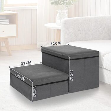 Сходинка для тварин OUUTMEE на 2 сходинки, складана, з місцем для зберігання, сірого кольору. Підходить для собак, котів, літніх тварин. Максимальне навантаження: 30 кг.