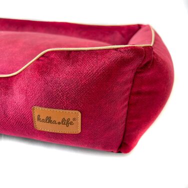 Собаче ліжко з велюру, миється, з високими бортиками – для маленьких та великих собак (M (80x50x18 см), Колір: Вишня)