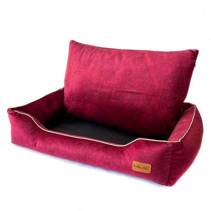 Собаче ліжко з велюру, миється, з високими бортиками – для маленьких та великих собак (M (80x50x18 см), Колір: Вишня)
