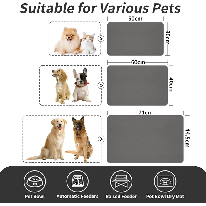 Підкладка під миску для собак та котів, нековзна, 40 x 60 см, сірий колір