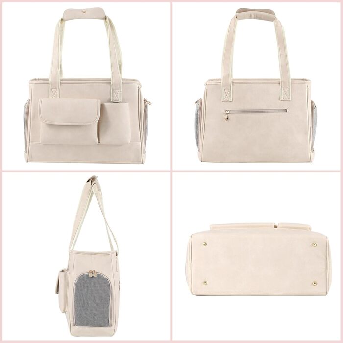 Сучасна переноска для тварин з екошкіри, біла, з кишенями, для котів та собак, схвалена авіаперевізниками