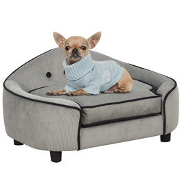 PawHut Dog Sofa Затишна лежанка для собаки з натурального дерева та плюшу для маленьких собак та кішок 66,5 х 45 х 35,5 см сірий