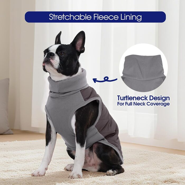Флісова куртка для собак FUAMEY, тепла зимова жилетка, легкий мантель, пуловер, дихаюча, з високим коміром, вітронепроникна, водовідштовхувальна, для цуценят, розмір L (Large), колір коричневий та сірий