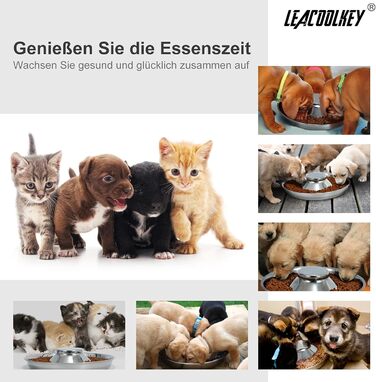 Набір з 2 мисок для собак з нержавіючої сталі LEACOOLKEY - миски для корму та води, для повільного годування, для маленьких собак, котів, тварин, сріблясті