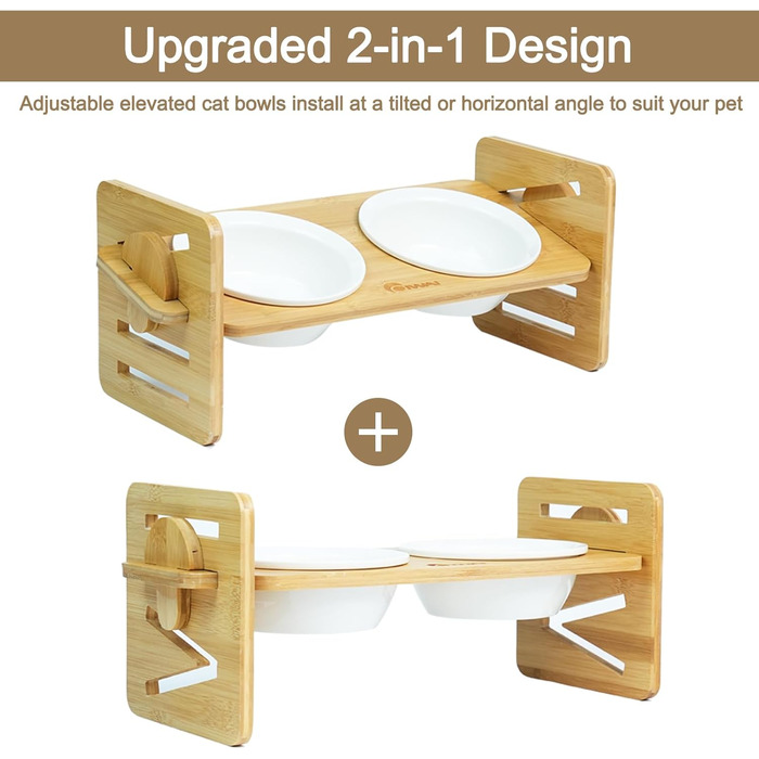 Підставка для корму для собак та котів, регульована висота, керамічна миска з бамбуковим підставкою, нахилена платформа для котів та маленьких собак (40*16)